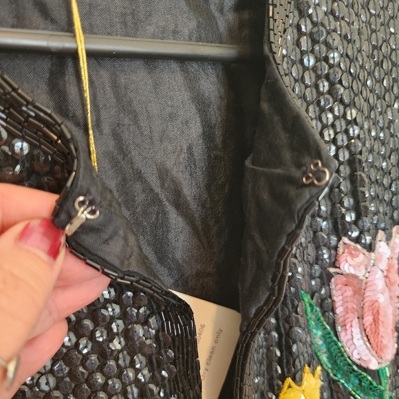 NWT JUDITH ANN PLUS Tulips Black Sequin Beaded Silk Jacket Blazer Women's 3X New - Picture 8 of 12